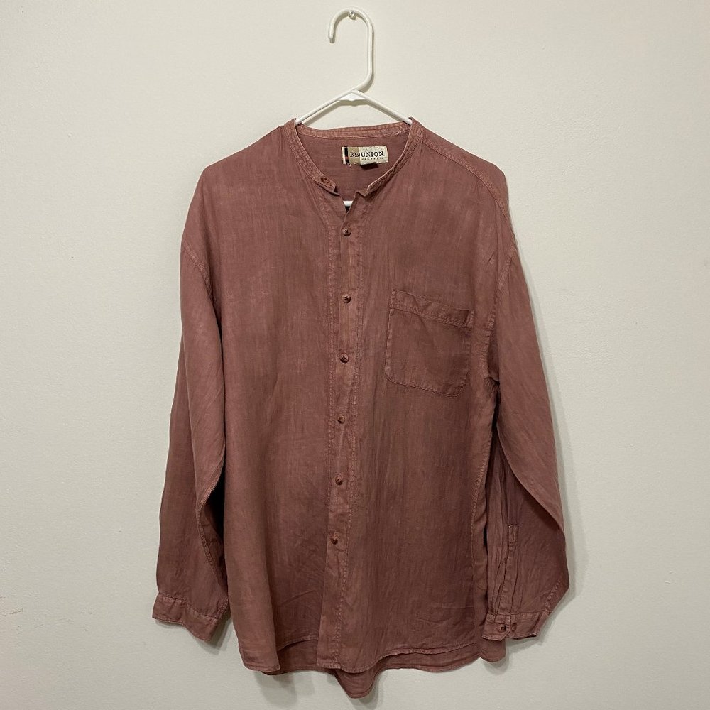 Reunion Menswear 100% linen, super-casual, no collar men’s tunic-style shirt